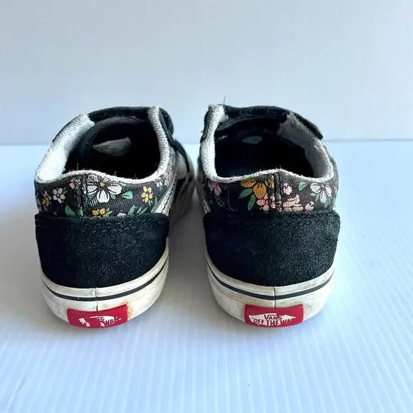 VANS Old Skool Floral Sneakers Toddler Size 1 Black Velcro Retro Skater Suede - Picture 7 of 9